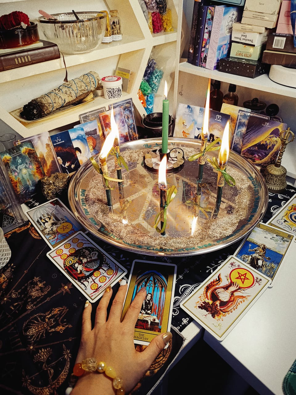 Career and Business Success candles burning among tarot cards