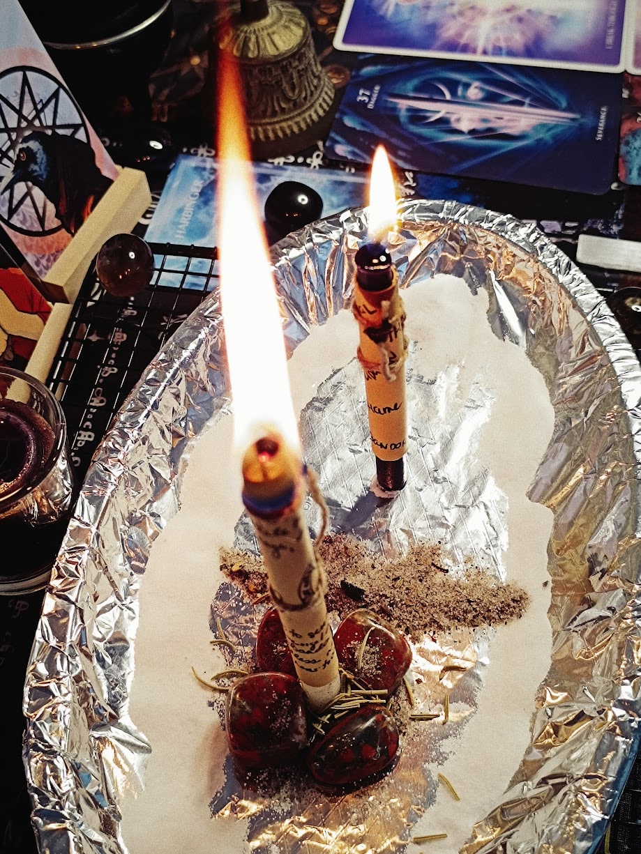 Cord-cutting candles prepared for the Rite of Becoming